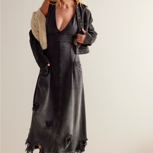 We The Free Dresses & Skirts - Free People Coastal Cowgirl Black Distressed Maxi Dress
